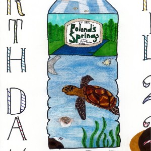 Addison Navin, Discovery Canyon Campus Middle School, an earth day poster, a water bottle featuring a turtle and other sea animals